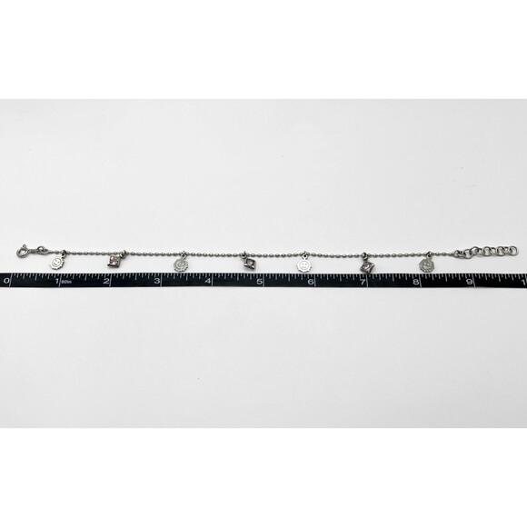 Sterling Silver Ankle Bracelet Sun Happy Face Charm Lavender Rivioli Anklet 925 - Picture 5 of 6